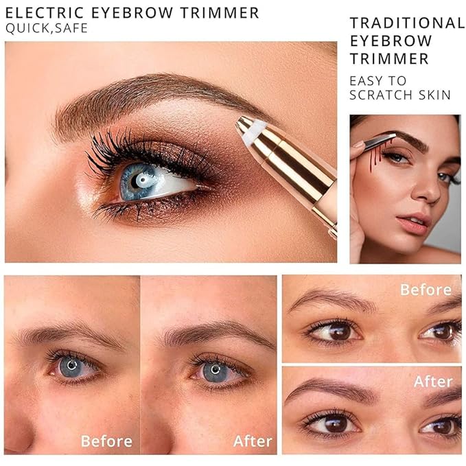 Eyebrow Trimmer for Women || Epilator 2-in-1 || Face Trimmer For Women Facial Hair, Upper Lips, Nose, Ear, Portable & Rechargable - With Ring Light - BLACK