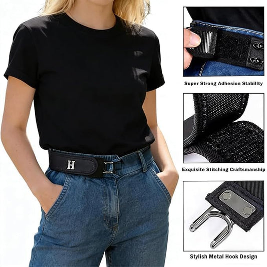GUSTAVE® Buckleless Belt Hook Tactical Metal Hook Elastic Belt Unisex Buckle-Less Invisible Waist Belts for Work & Edc