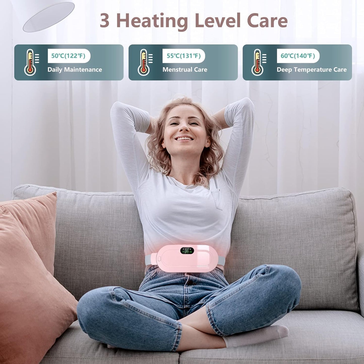Portable Cordless Heating Pad for Menstrual Cramps Relief, for Stomach, 3-Speed Temperature